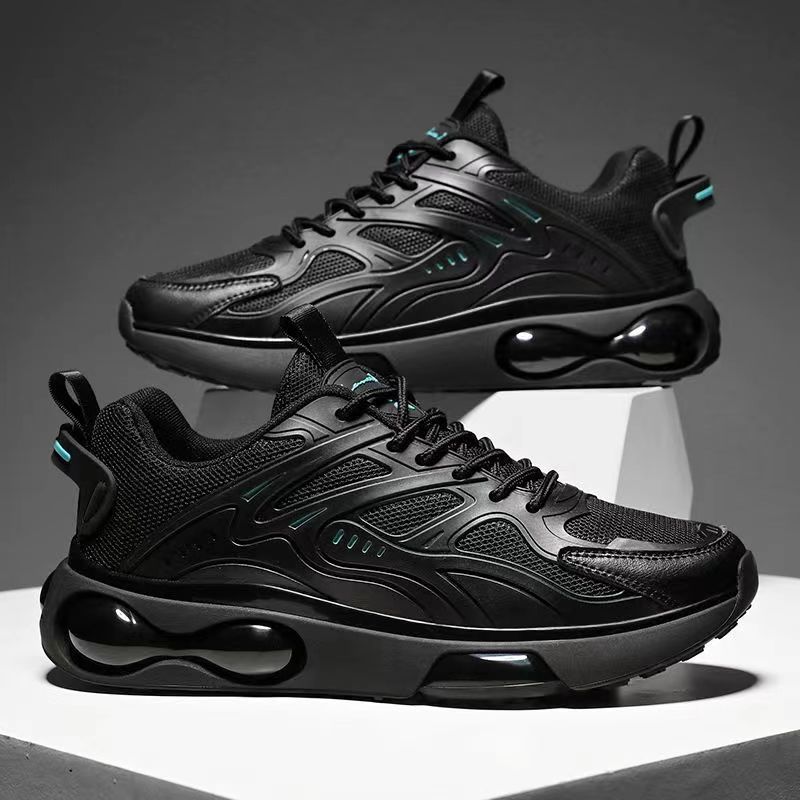 New student casual running shoes for spring sports trend Breathable mesh Daddy shoes Black lace-up casual shoes