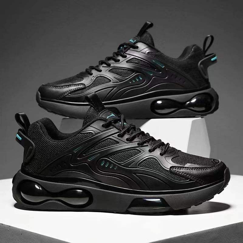 New student casual running shoes for spring sports trend Breathable mesh Daddy shoes Black lace-up casual shoes